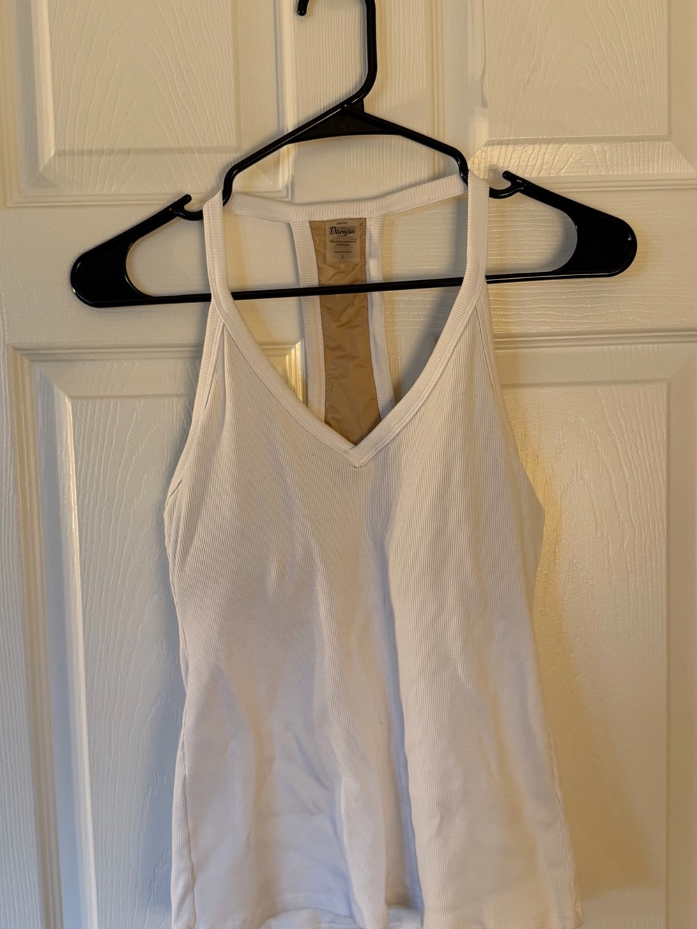 White Ribbed V-Neck Tank Top With Built in Bra